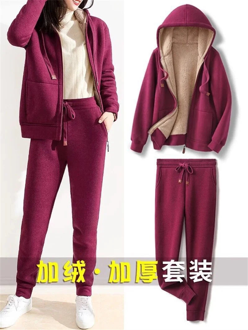 Ensemble sweat-shirt et pantalon de survêtement pour femme, sweats à capuche décontractés, manteau épais, sourire imbibé, sport, automne, hiver, 2 pièces, fj2 pièces