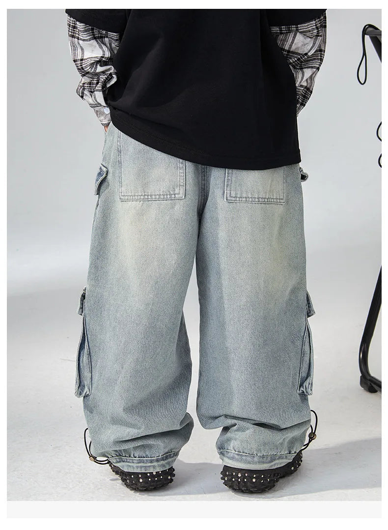 Jean ample à jambes larges pour garçons, pantalon de travail pour enfants moyens et grands, coupe confortable, printemps-automne