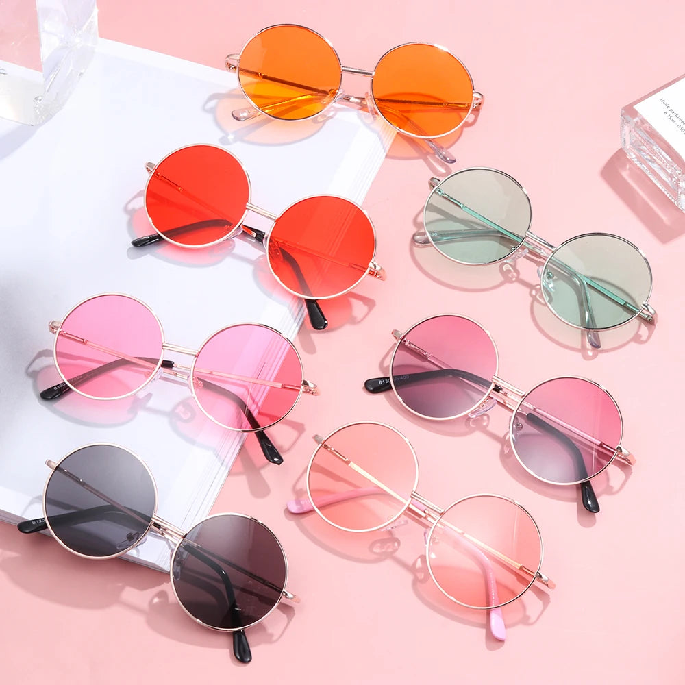 Lunettes de soleil à monture ronde rétro pour enfants, lunettes de protection UV400, verres noirs, roses, rouges, garçons, filles, enfants, mode, été, nouveau, 14mm