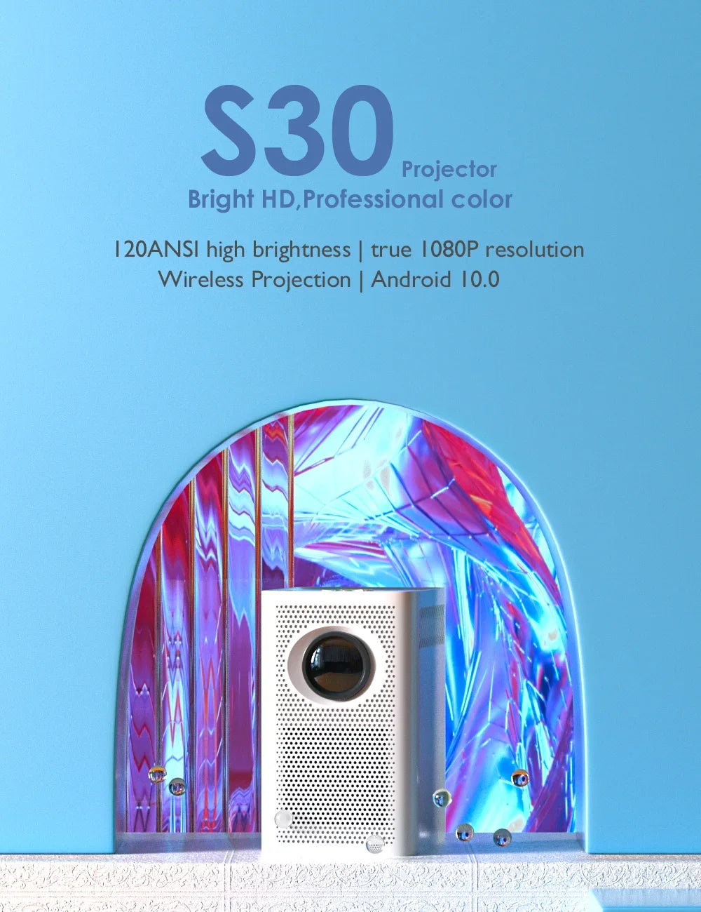 S30MAX Android Wifi 4k projecteur Portable intelligent avec WiFi et Bluetooth poche extérieure 4K 9500L Android 7.0 projecteur