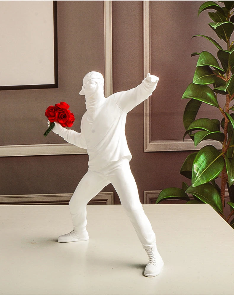 Statues en résine, Sculptures, lanceur de fleurs Banksy, bombardier, accessoires de décoration pour la maison, ornements modernes, Figurine de collection