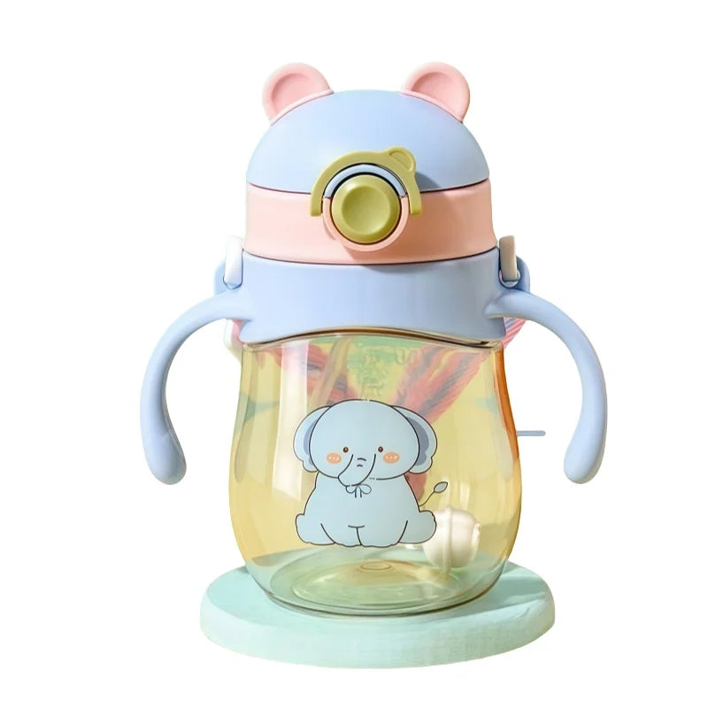 410ML bébé tasse à boire biberon Anti-étouffement avec paille boule par gravité large calibre boire du lait bouteille d'eau avec poignée