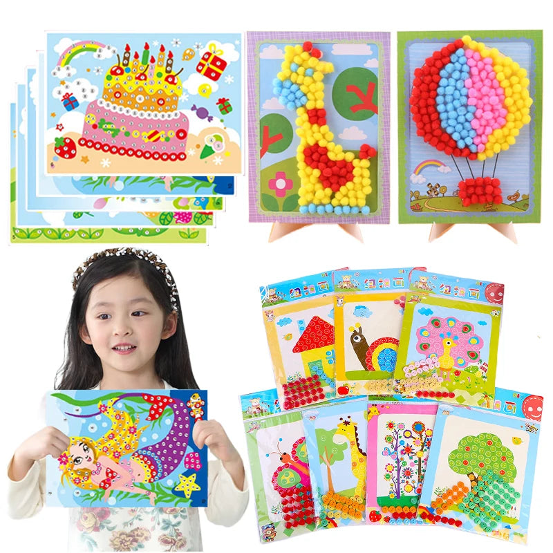 Enfants autocollants faciles à poser jouets bouton/pompon/diamant éducation précoce enfants Puzzle à la main peinture créative 3-6 ans cadeaux TMZ