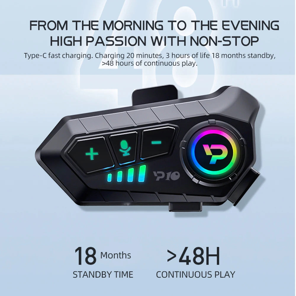 Casque de moto Bluetooth 5.3 sans fil, étanche IPX6, réduction du bruit, écouteur, 2000mAh, longue veille, mains libres