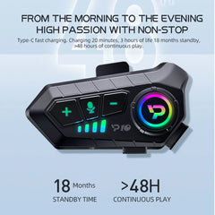 Casque de moto Bluetooth 5.3 sans fil, étanche IPX6, réduction du bruit, écouteur, 2000mAh, longue veille, mains libres