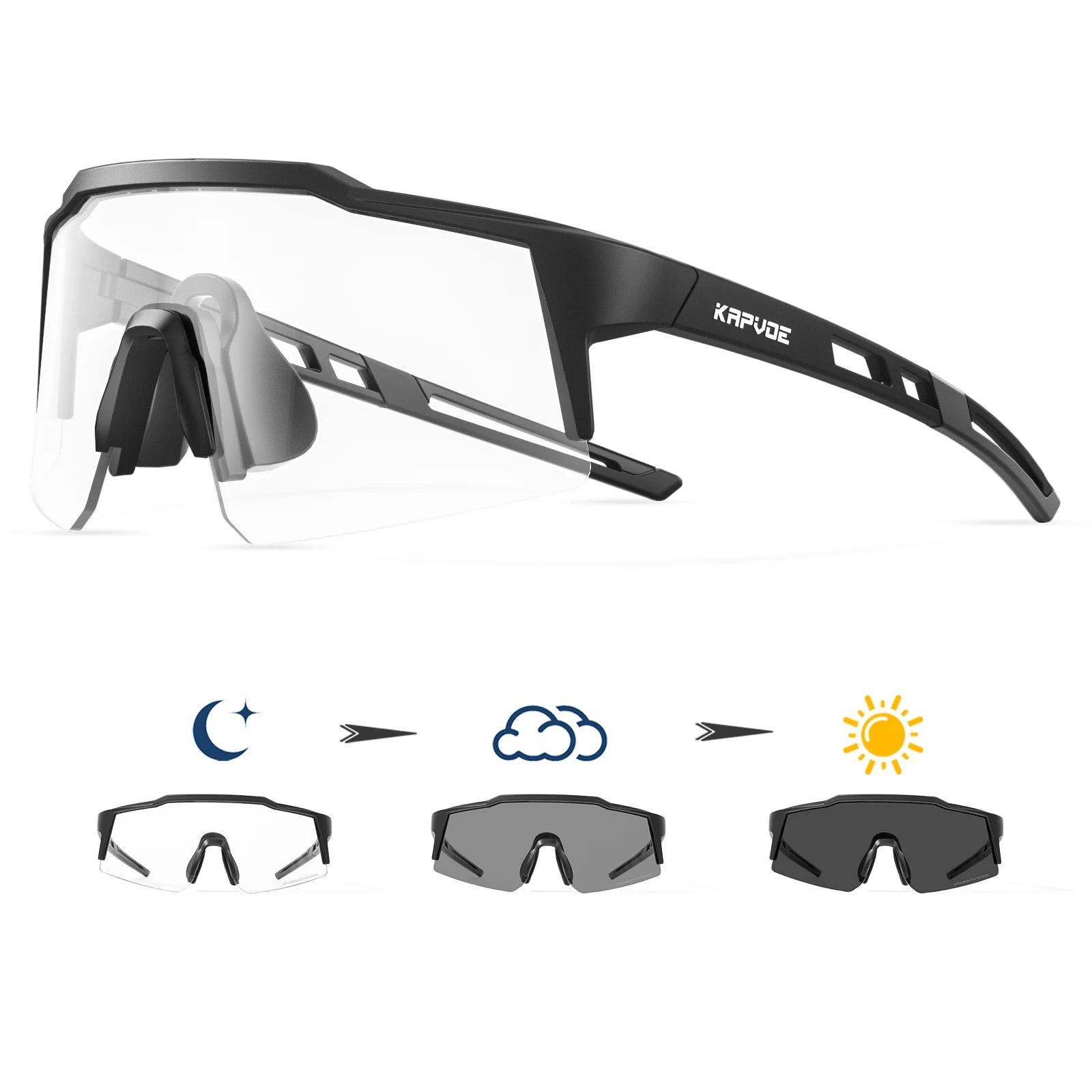 Kapvoe-Lunettes de soleil photochromiques pour enfants, lunettes de vélo de sport, lunettes de vélo d'extérieur pour garçons et filles, lunettes pour adolescents, UV400