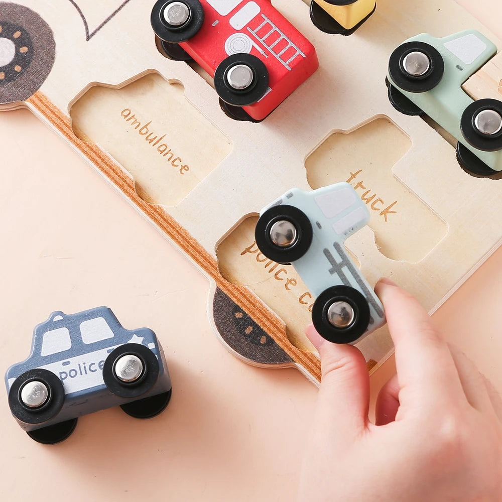 Puzzles en bois pour enfants, jouets pour bébés, Puzzle 3D Montessori, jouets éducatifs pour bébés de 2 ans, voitures, planche assortie