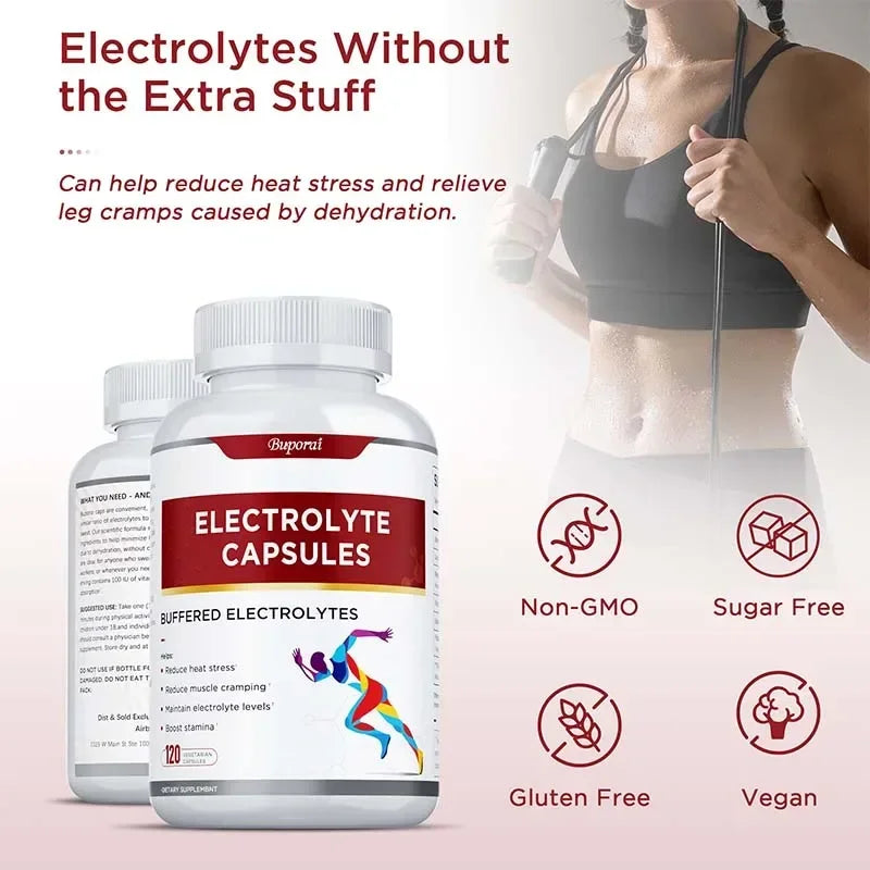 Capsules d'électrolyte - Soutient l'équilibre à l'électrolyte, soulage le stress, supplément de la nutrition sportive, améliore l'endurance, sans OGM