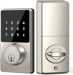 Serrure intelligente avec mot de passe, serrure de porte d'entrée sans clé avec claviers à écran tactile, facile à installer, déverrouillage par application, 50 codes utilisateur