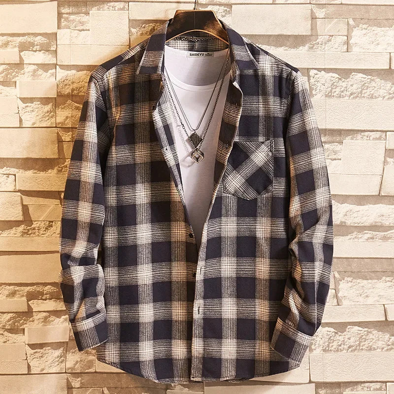 Chemise décontractée en coton à carreaux pour hommes, chemise habillée en glouton, manches longues, coupe couvertes, mode printemps et automne, 2025