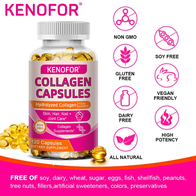 Capsules de collagène, supplément alimentaire de collagène bovin hydrolysé pour le soutien des articulations et des os, santé de la peau, anti-âge – Non OGM