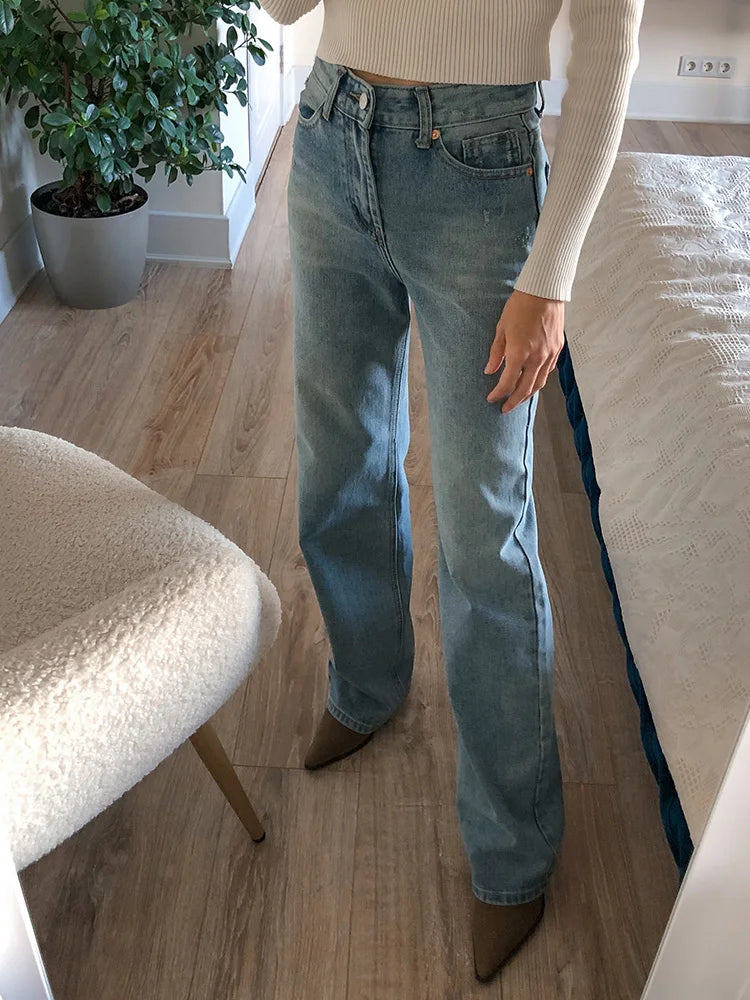 Jean bleu femmes taille haute 2025 ample décontracté petit ami jean Long pour le travail dames Simple jambe droite Denim pantalon pour les femmes