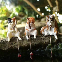 Fish-inspired fishing cat ornaments, mini resin figurine, cartoon cat statue for home office aquarium decoration
