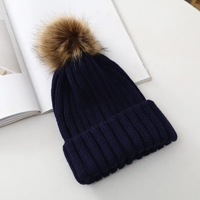 Chapeaux d'hiver pour enfants, pour filles et garçons, grand pompon, épais et chaud, tricoté, pour adultes et enfants, pull classique unisexe, casquettes Parent-enfant