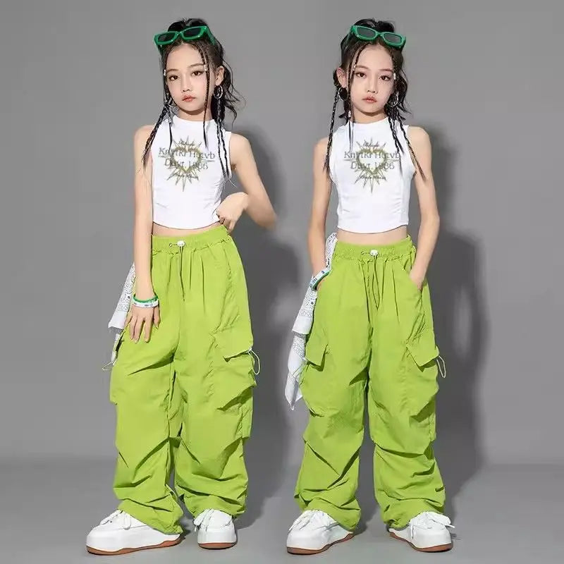 Pantalon de jogging Hip Hop pour enfants de 5 à 14 ans, Cargo pour filles, pantalon droit pour adolescentes, taille haute, Vintage, décontracté, Streetwear, Baggy