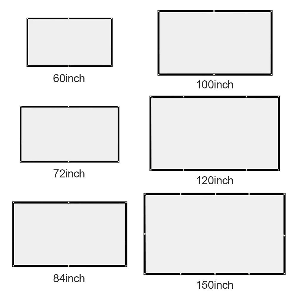 Écran de projection portable simple, grille de rideau, écran HD, cinéma à domicile, bureau, film extérieur, 60 ", 72", 84 ", 100", 120/150"