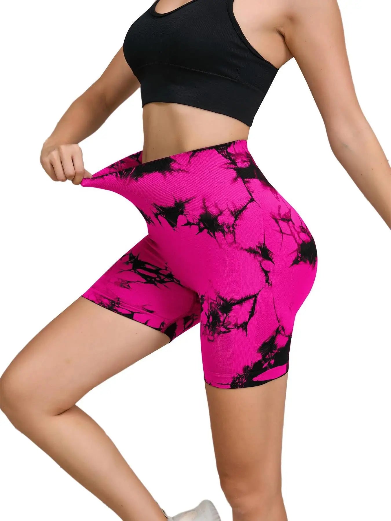 Pantalon de Fitness sans couture teint par nouage pour femmes, taille haute et levage des hanches, short serré de sport, course à pied, Sexy, pêche, Fitness, Yoga