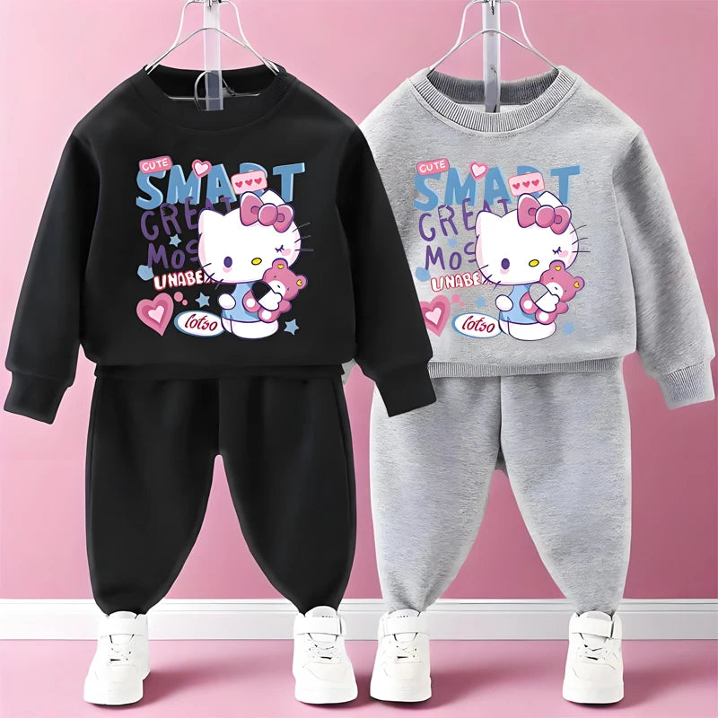 Sanrio printemps automne enfants décontracté à manches longues sweat ensembles filles garçons pull + pantalon 2 pièces costume enfants Sport vêtements ensembles