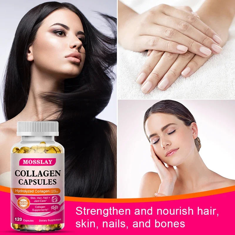 Capsules de collagène avec acide hyaluronique et complexe de vitamine C, supplément de blanchiment de la peau