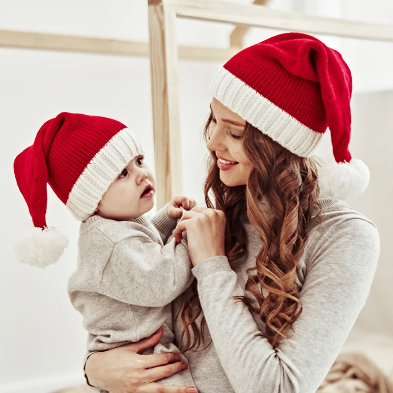 Chapeau de noël tricoté pour bébé, mignon, pompon, bonnet doux pour adulte et enfant, chapeau de père noël, cadeau du nouvel an pour enfant, décoration de noël 2023