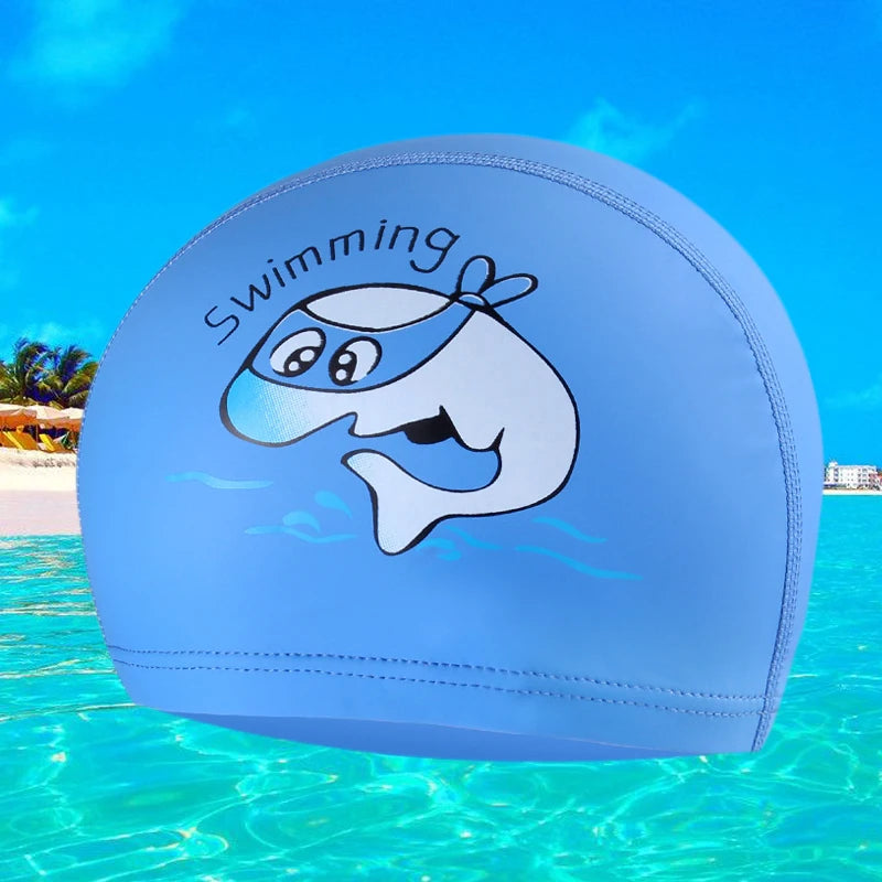Bonnet de bain imperméable pour enfants, protection des oreilles, en PU, pour garçons et filles, dessin animé, protection des cheveux, natation confortable