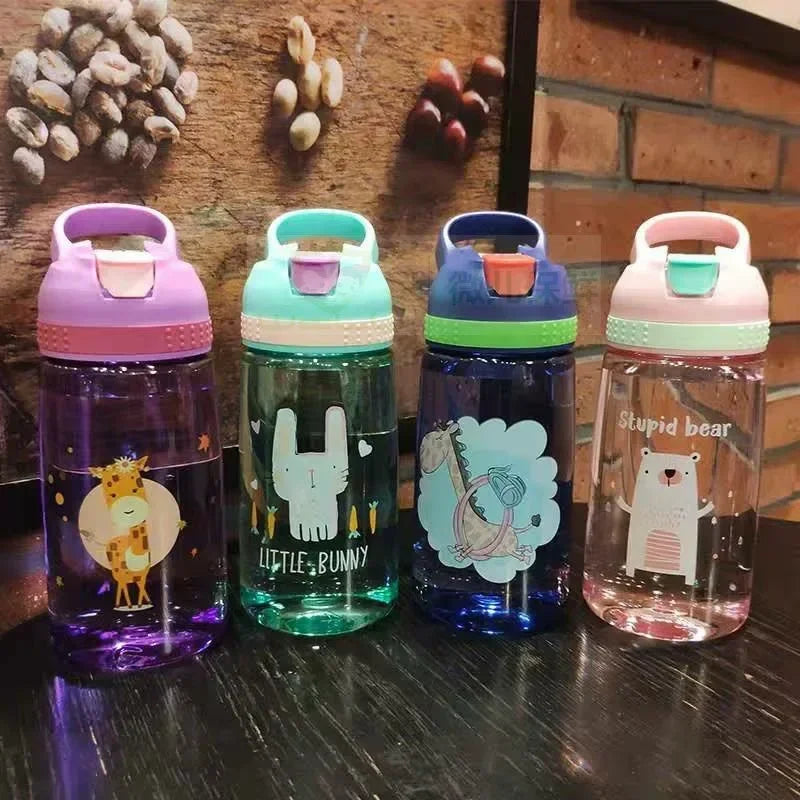 Bouteille d'eau pour enfants avec paille sans BPA, bouilloire à boire pour enfants, tasse d'école Portable en plastique sain de 480ML, tasse d'eau transparente