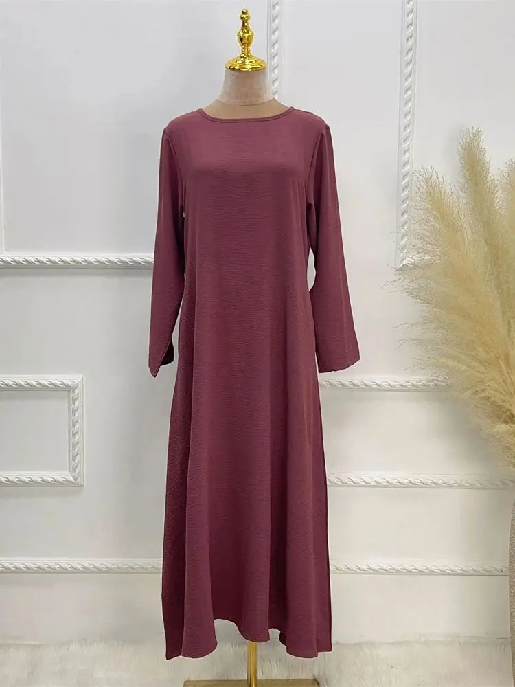Noir blanc rose solide dubaï modeste sous Robe Abaya Islam caftan musulman avec poches robes pour femmes Robe Femme Musulmane