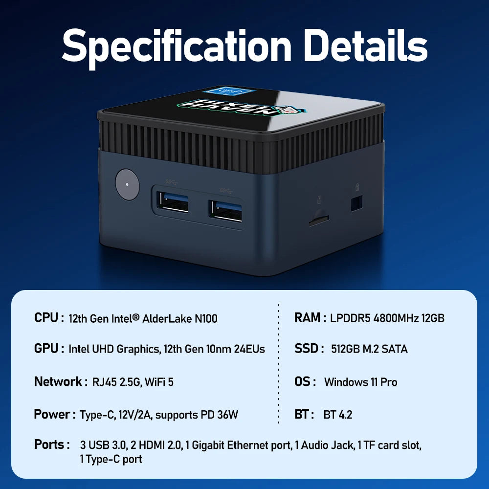 Mini PC avec plus de 38000 jeux et 48 émulateurs, Console de jeu pour PS3/PS2/Wii/WiiU/N64/NES/NDS Windows 11, Retrobat et Playnite N100