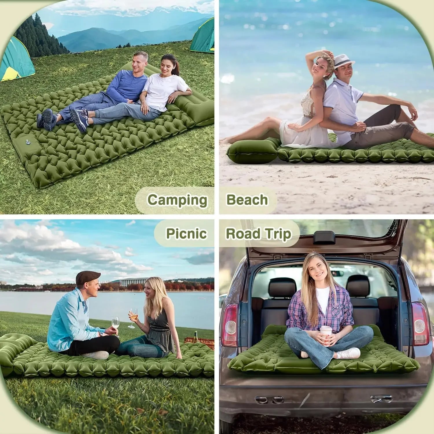 Lit de voyage pour 2 personnes en plein air, tapis d'air Double coussin de couchage pour Camping, tapis auto-gonflant, matelas de couchage avec oreiller pour la randonnée