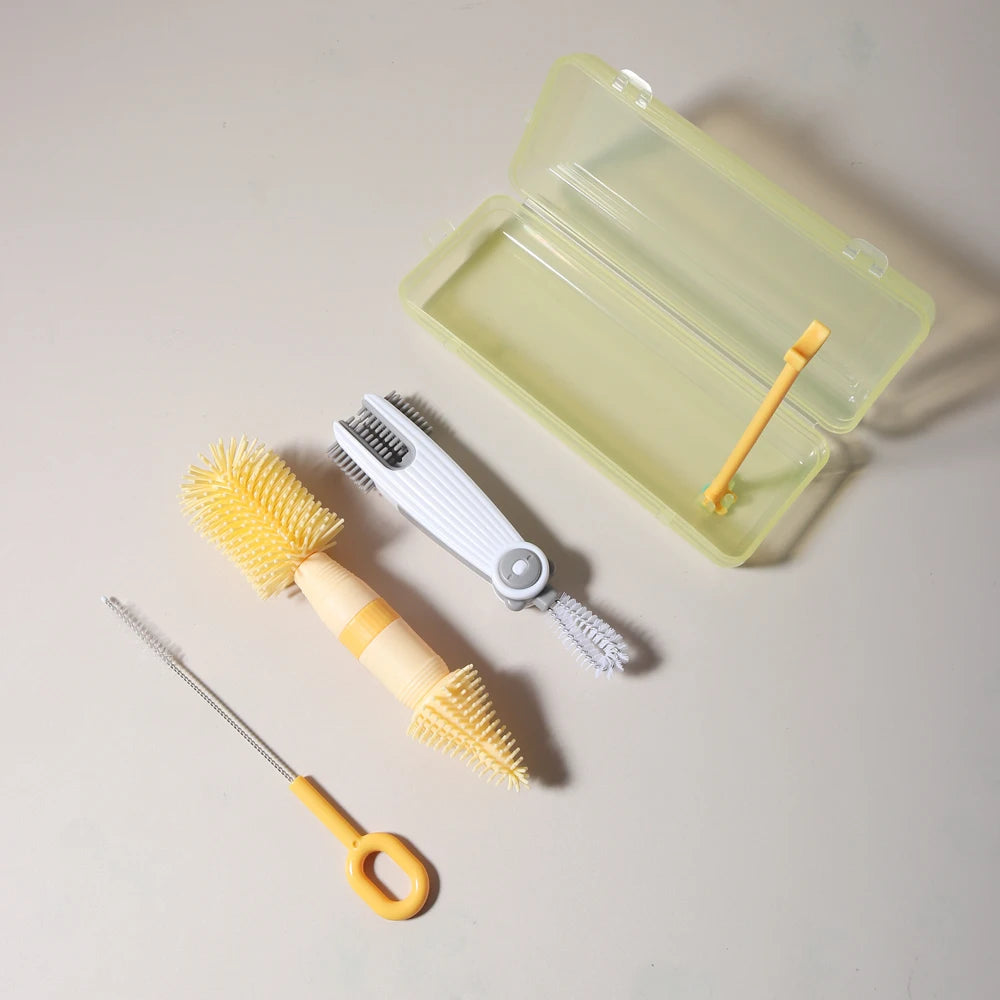 Ensemble de nettoyage de biberons 4 en un, brosse à sucette portable en Silicone, brosse en paille, rinçage de biberon rotatif à 360 degrés