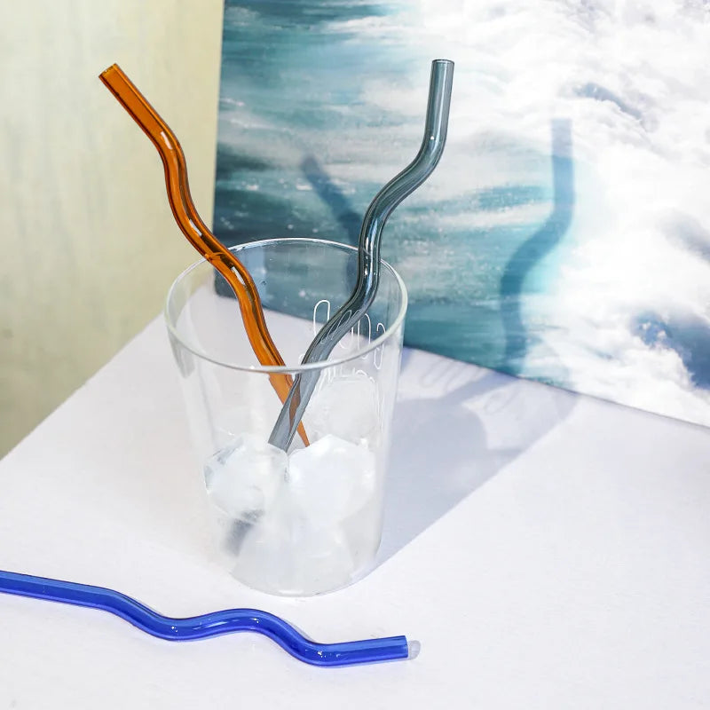 Pailles en Verre Réutilisables Ondulées Colorées Transparentes, Tube à Haute Teneur en Borosilicate, pour ix, Bar