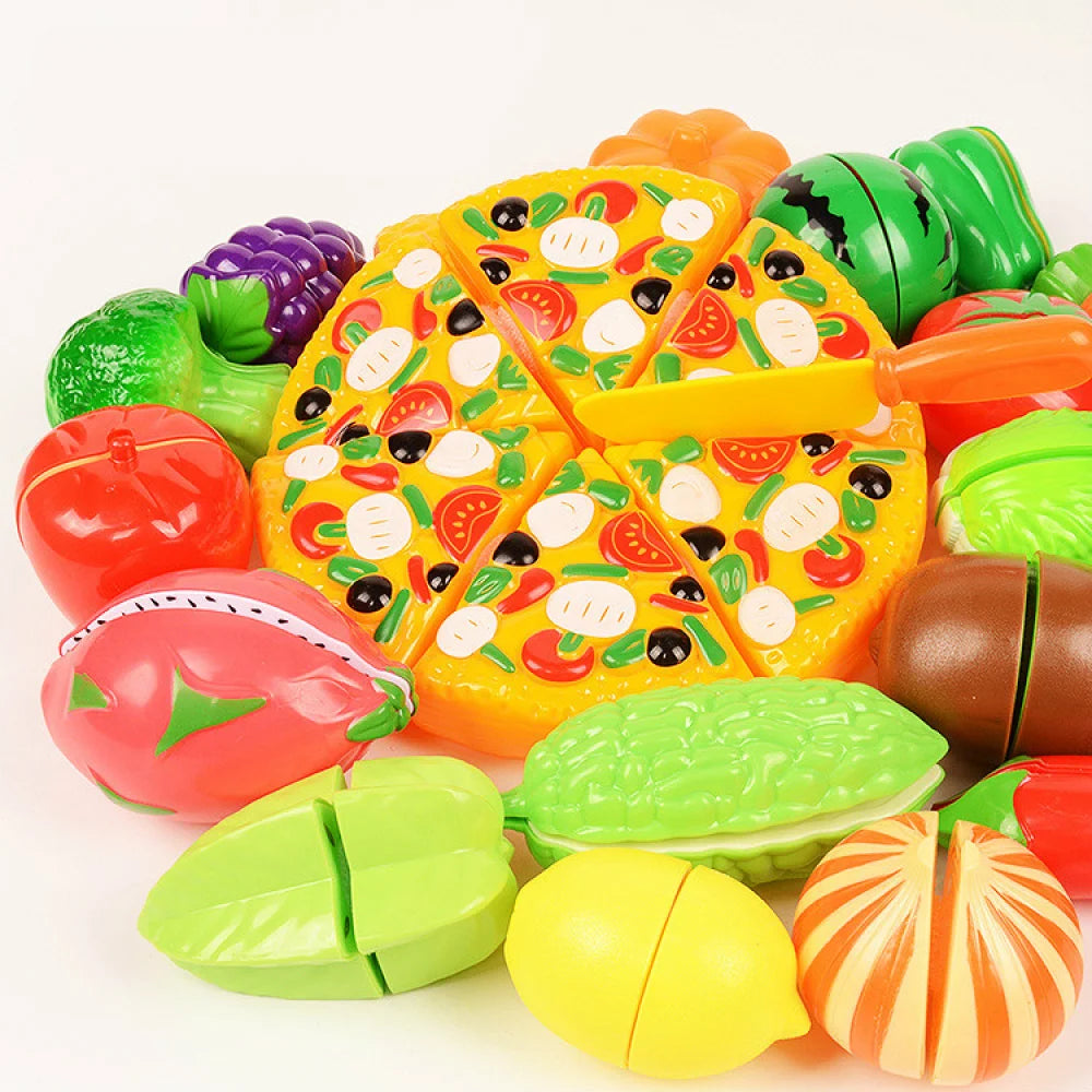 Jouets alimentaires de cuisine avec panier de rangement, jouets pour tout-petits, jeu de découpe, semblant de fruits et accessoires, shopping