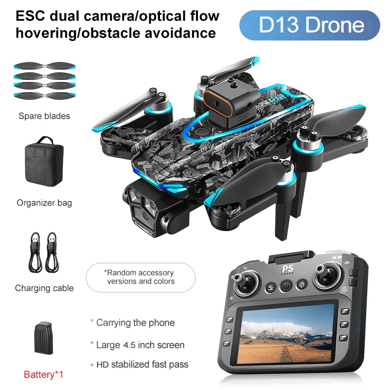 Nouveau Drone D13 4K professionnel trois caméras HD avec grand écran 5G WIFI FPV Dron flux optique sans brosse vol stationnaire pliable quadrirotor