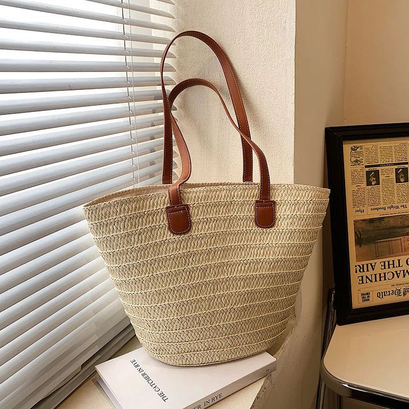 Sac à bandoulière de grande capacité pour femmes, panier tissé en paille d'été, sac à main de luxe de styliste, sac de plage, fourre-tout de shopping Bali