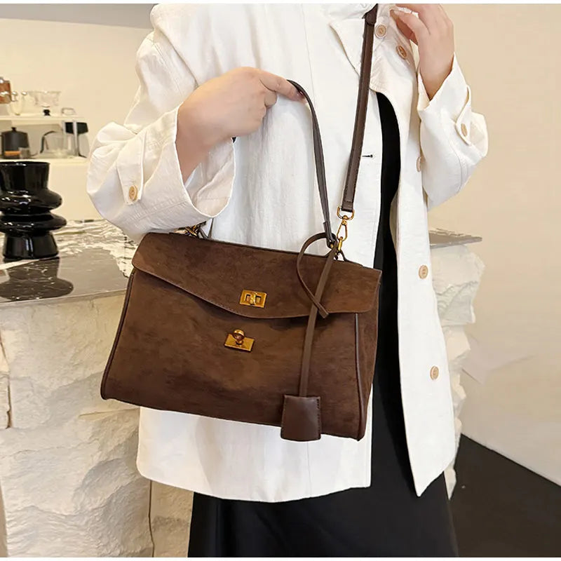 Sac à main de luxe pour femmes, café violet, marque avancée, Simple, fourre-tout en daim givré, sac à bandoulière de voyage pour banlieue