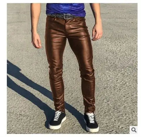 Pantalon en cuir PU pour hommes, Slim, à la mode, rouge, bleu, noir, gris, blanc, nouvelle collection 2024