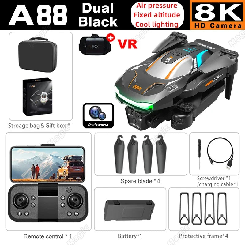 Mini importateur A88 avec caméra pour touristes 8K, haute définition, photographie aérienne professionnelle, GPS, évitement d'obstacles, quadrirotor, importateur de sécurité RC