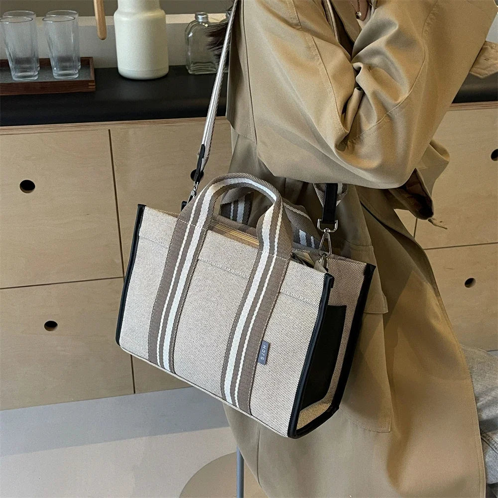 sac de luxe femme sac a mains femme sac bandouillère femme Sacs à main en tissu de lin pour femmes, sac à bandoulière rayé de grande capacité, sac fourre-tout de shopping, dernier document uni, lancé, qualité, 2024