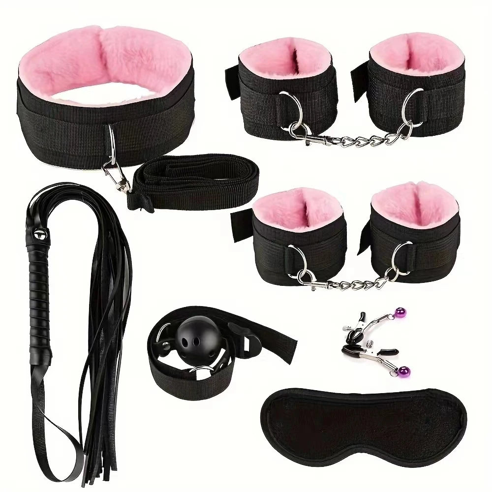 Kits de jouets sexuels BDSM, ensemble de Bondage en peluche, menottes, jeux sexuels, fouet Gag, pinces à tétons, jouets pour Couples, accessoires exotiques, sans vibrateur