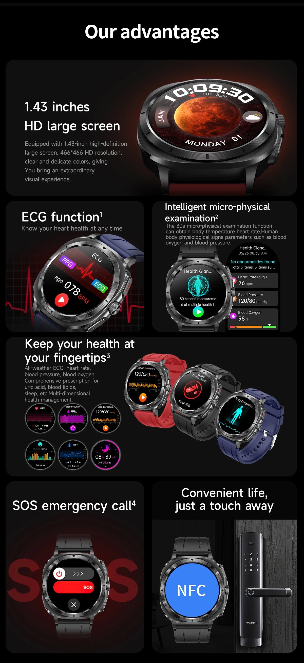 Montre connectée pour hommes, nouveau niveau Expert, santé, ECG + PPG, moniteur Laser, acide urique, graisse sanguine, pression artérielle, NFC, appel HD, 2025
