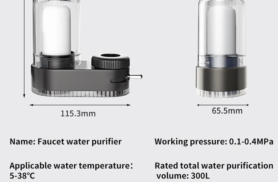 Purificateur d'eau du robinet, filtrage physique pour la maison, Kictchen, 2 éléments filtrants, filtre amovible et lavable, aérateur