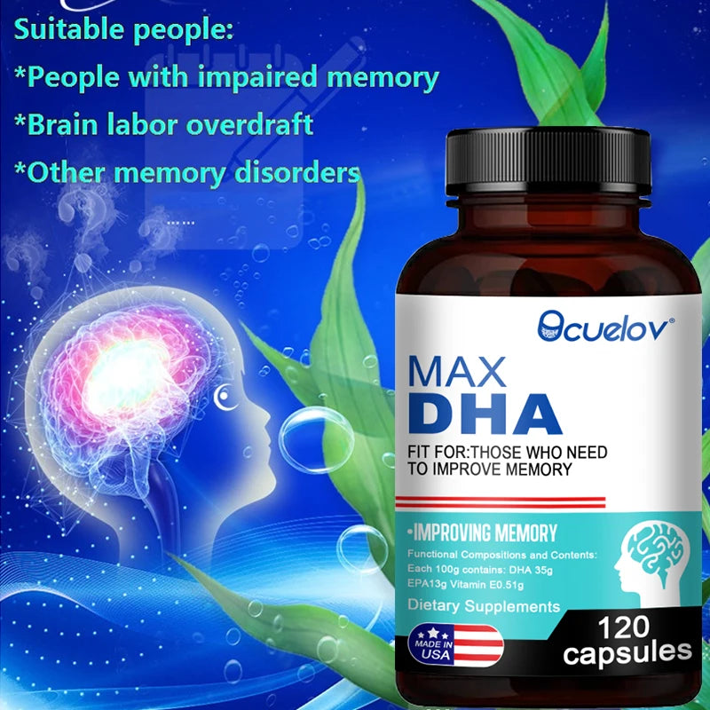 Bcuelov MAX DHA-améliorer la mémoire, protéger la vue, l'intelligence, active les cellules cérébrales, améliore la fatigue cérébrale, complément alimentaire