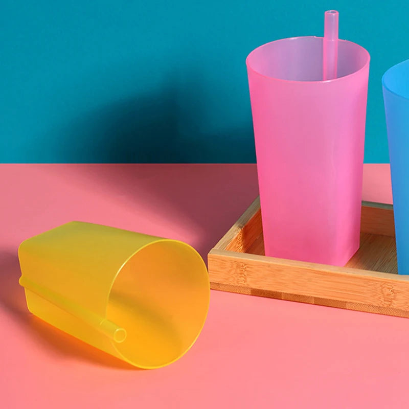 Tasse avec paille intégrée pour enfants, bouteille d'eau en plastique de qualité alimentaire