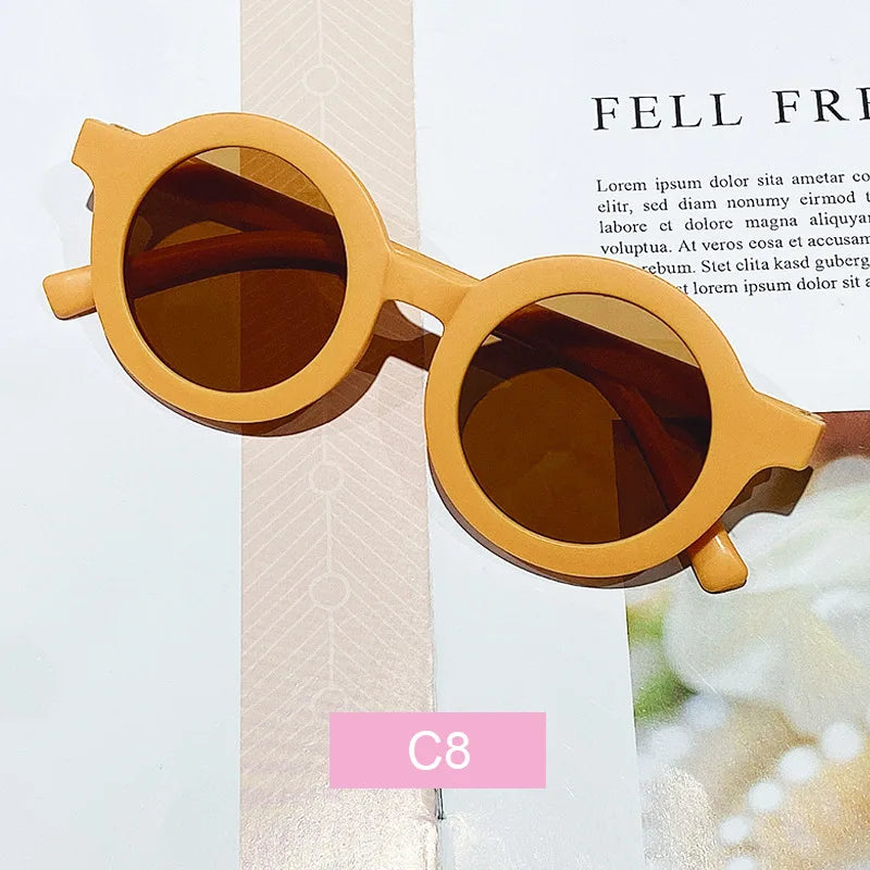Lunettes de soleil coréennes pour enfants, rétro, monture ronde solide, petit visage, résistant aux ultraviolets, pratique