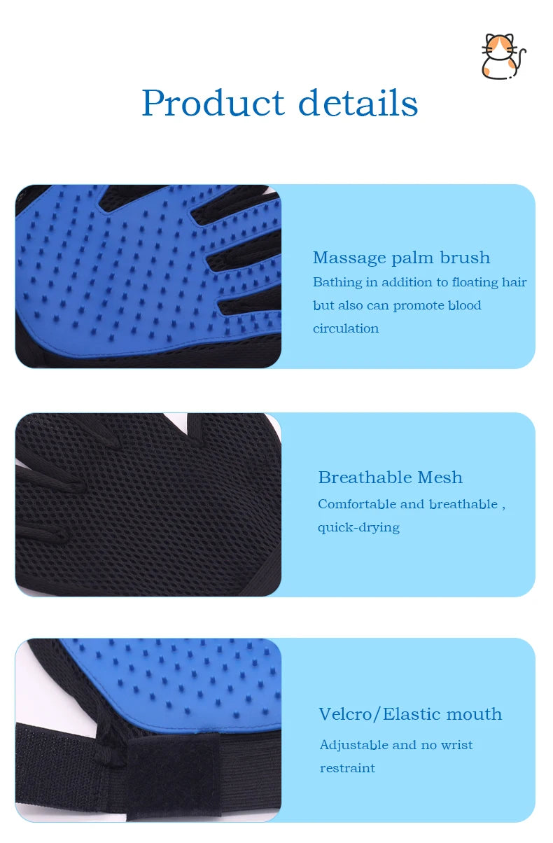Gant de toilettage pour animaux de compagnie, gant de toilettage pour poils de chat, brosse de démêlage, peigne pour chien, bain, épilateur, brosse de Massage propre pour animaux