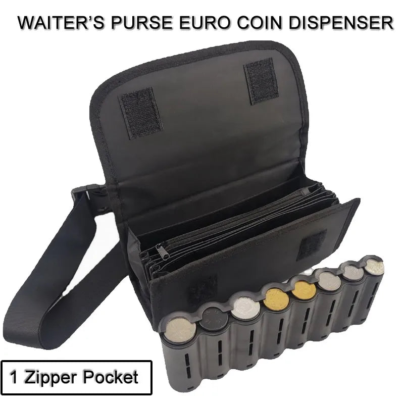 Portefeuille multi-poches avec distributeur de pièces de monnaie européennes, porte-monnaie de serveur, organisateur de pièces de monnaie pour serveur de serveuse, changement de caisse