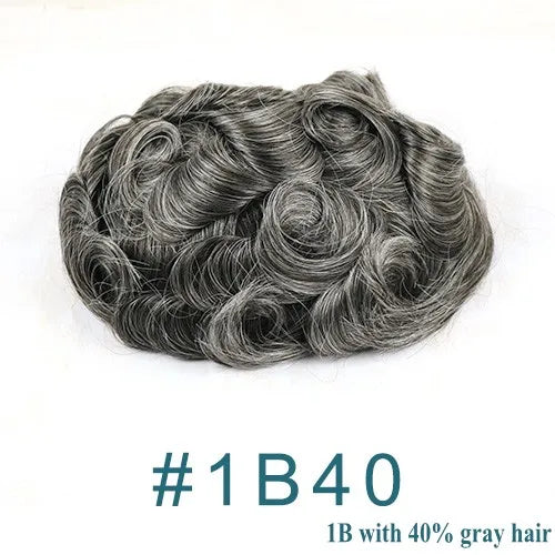 1B40 1B65 gris cheveux humains hommes toupet indécutable 0.1mm Pu Base homme perruques remplacement naturel délié cheveux prothèse capillaire