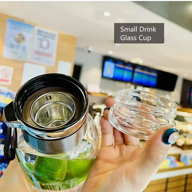 Bouteille d'eau en verre de grande capacité 2L, tasse transparente pour jus de lait, verres portables étanches pour l'extérieur, bouteille d'eau et de thé en verre 2L