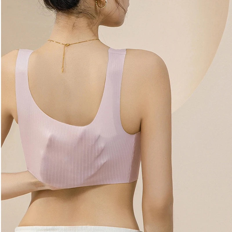 Confortable, une pièce, bonnet fixe sans trace, sous-vêtements pour femmes, beau gilet de sport au dos, soutien-gorge de sommeil de grande taille mince