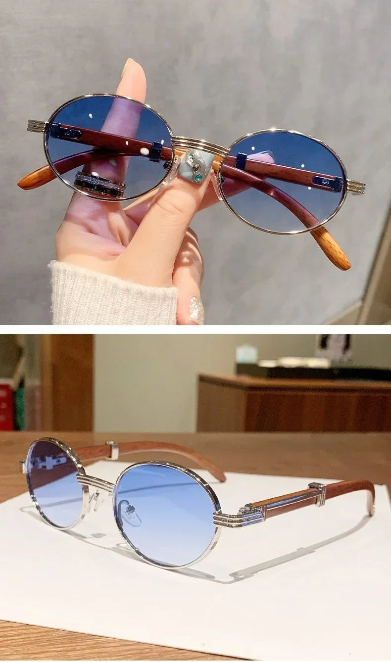 Lunettes de soleil ovales vintage en bois pour hommes et femmes, lunettes de soleil de créateurs, nuances de luxe, UV400, mode